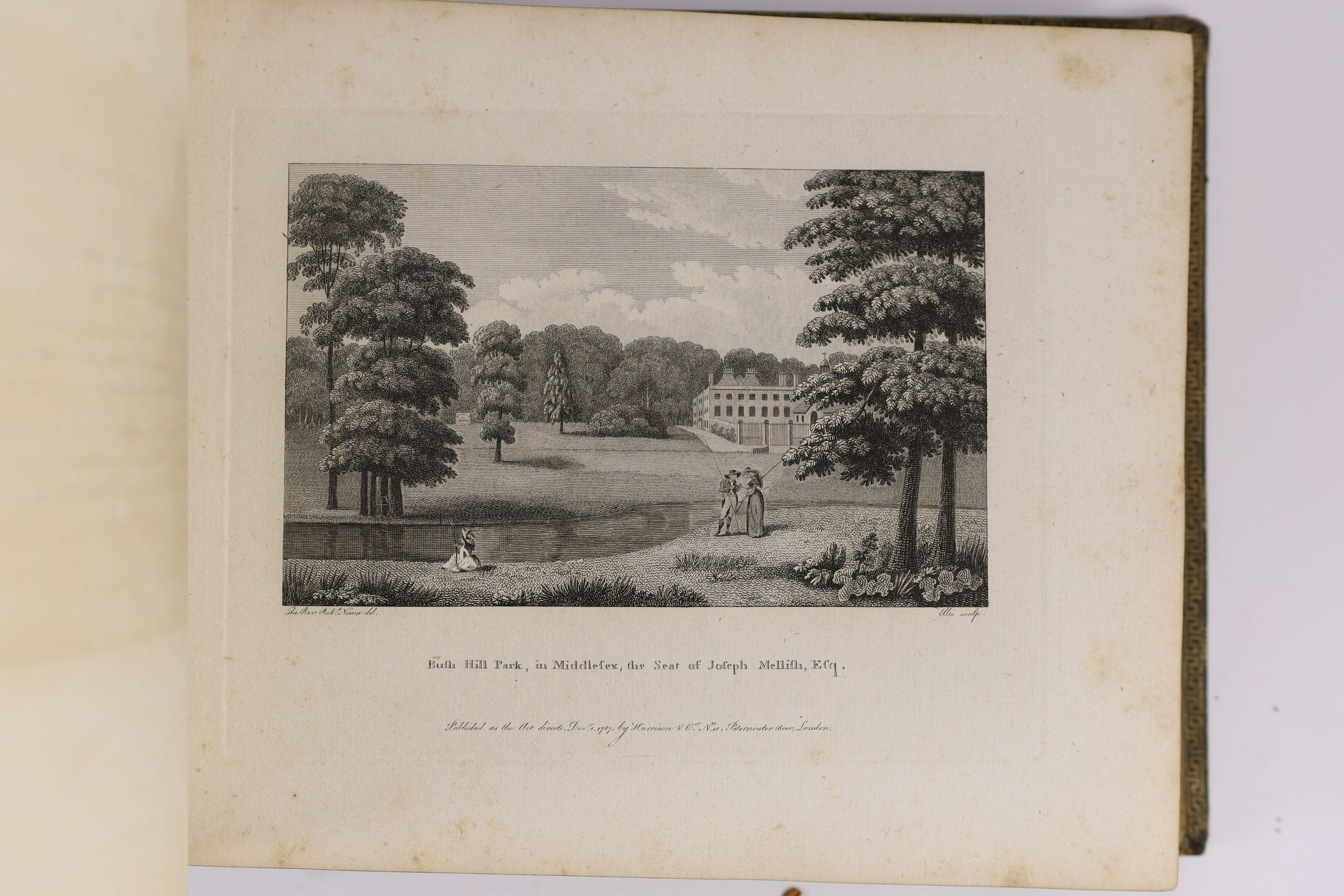 Picturesque - Picturesque Views of the Principal Seats of the Nobility and Gentry in England and Wales, oblong 4to, contemporary green morocco gilt, with engraved title and 100 plates, Harrison & Co., London, [1786-87],